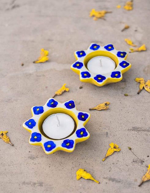 Blue Pottery T-Holder Set Of 2 Pcs.
